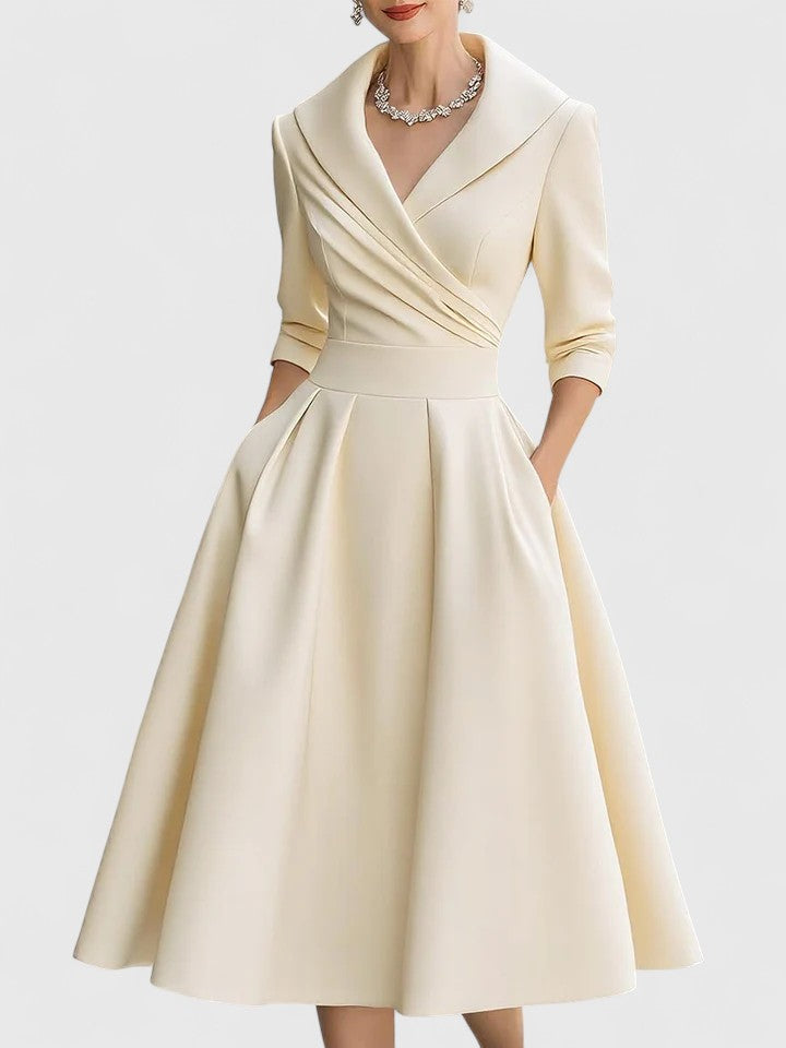 Vestido midi para mujer de terciopelo, cruzado, ajustado, manga larga, escote en V