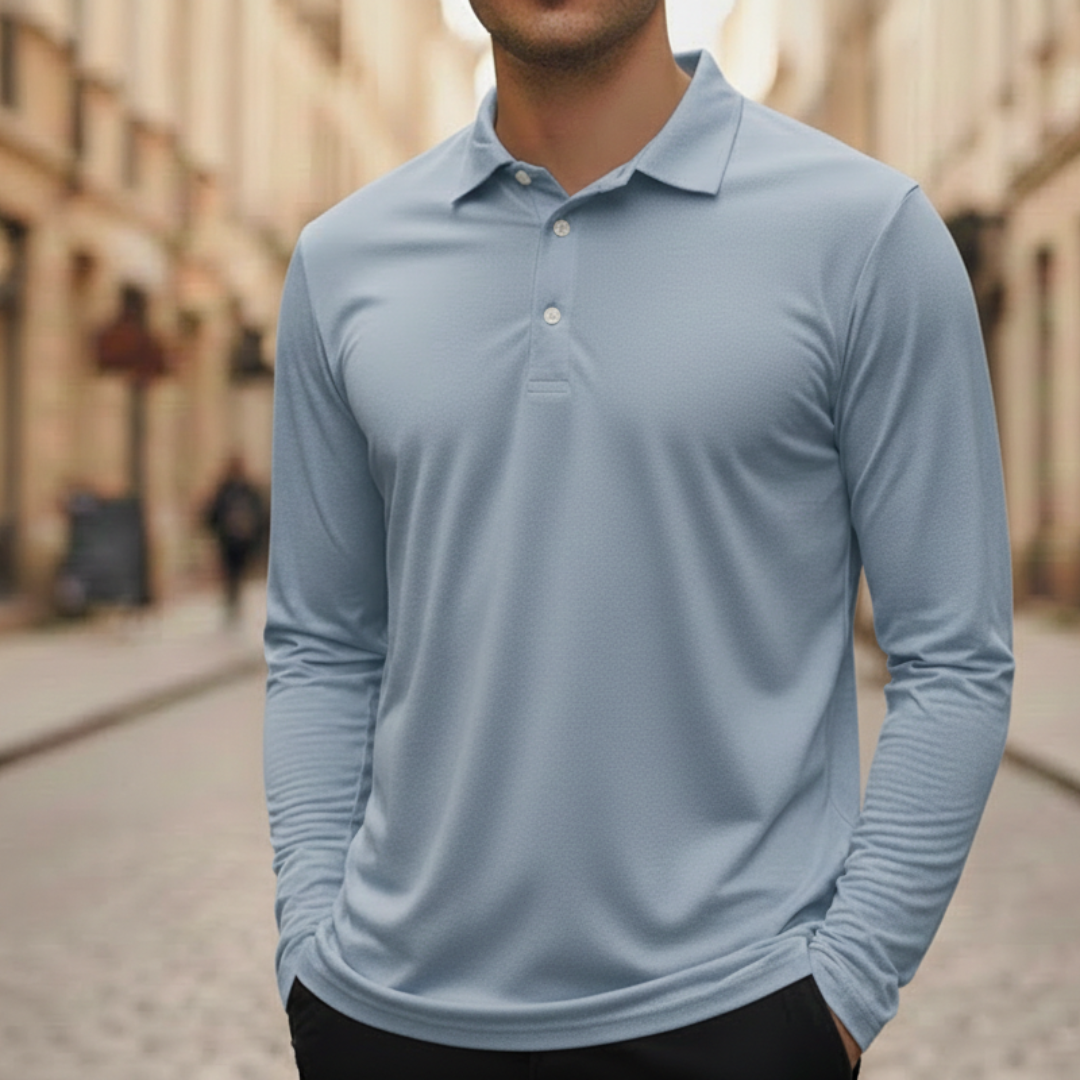 Mens Polo Shirt Lightweight Long Sleeve Athletic Casual Wear