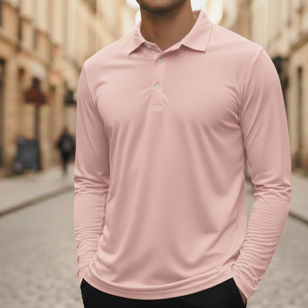 Mens Polo Shirt Lightweight Long Sleeve Athletic Casual Wear