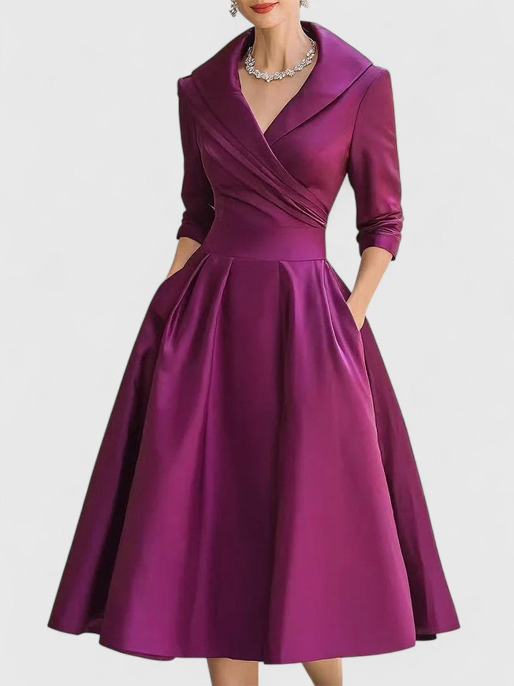 Vestido midi para mujer de terciopelo, cruzado, ajustado, manga larga, escote en V