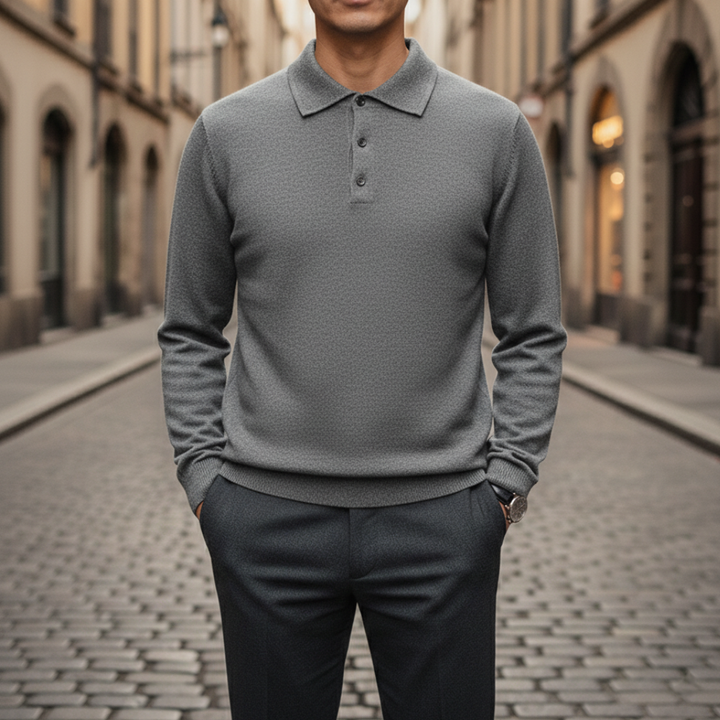 Camiseta de punto para hombre con cuello tipo polo y manga larga