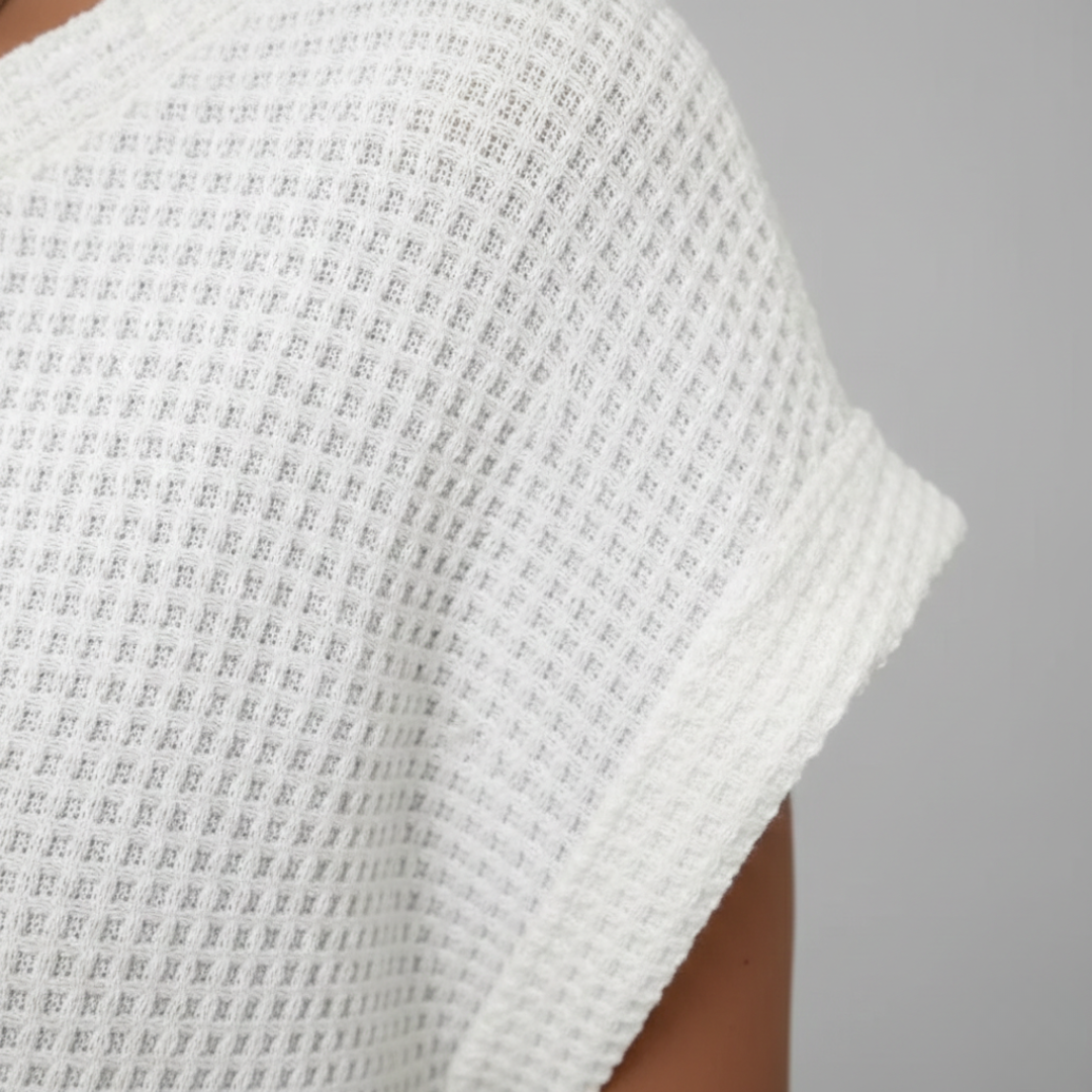Haut à manches courtes gainant en tricot gaufré pour femmes