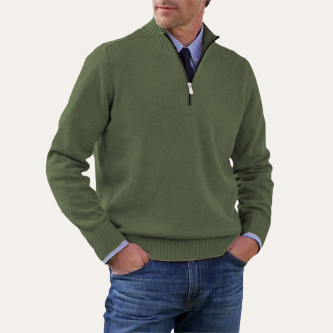 Herren Strickpullover mit Reißverschluss Stehkragen Baumwollmix Freizeitmode | Vestea