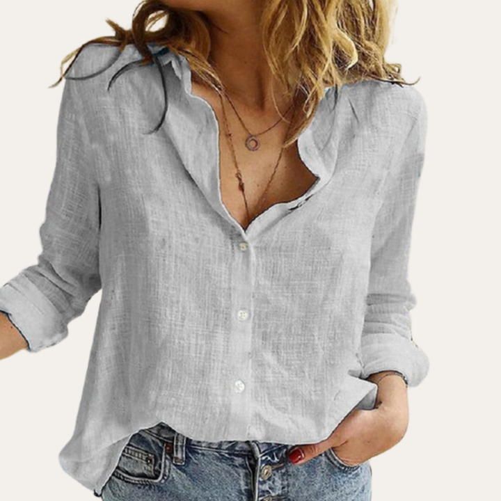 Damen Leinen Bluse Langarm Vogelmuster Hemd Sommer Look | Vestea