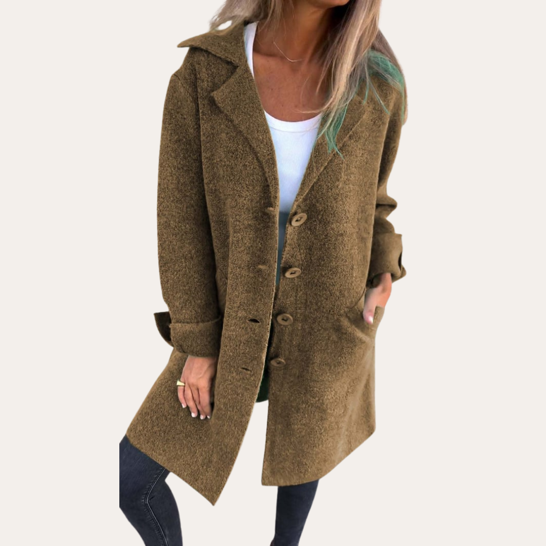 Damen Strickmantel Knielang mit Knöpfen Freizeit Herbstmantel | Vestea