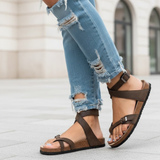 Women Summer Sandals Leather Upper Rubber Sole