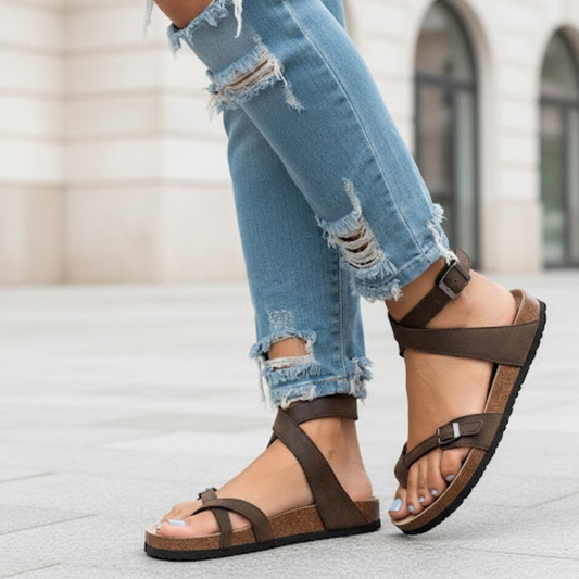 Women Summer Sandals Leather Upper Rubber Sole