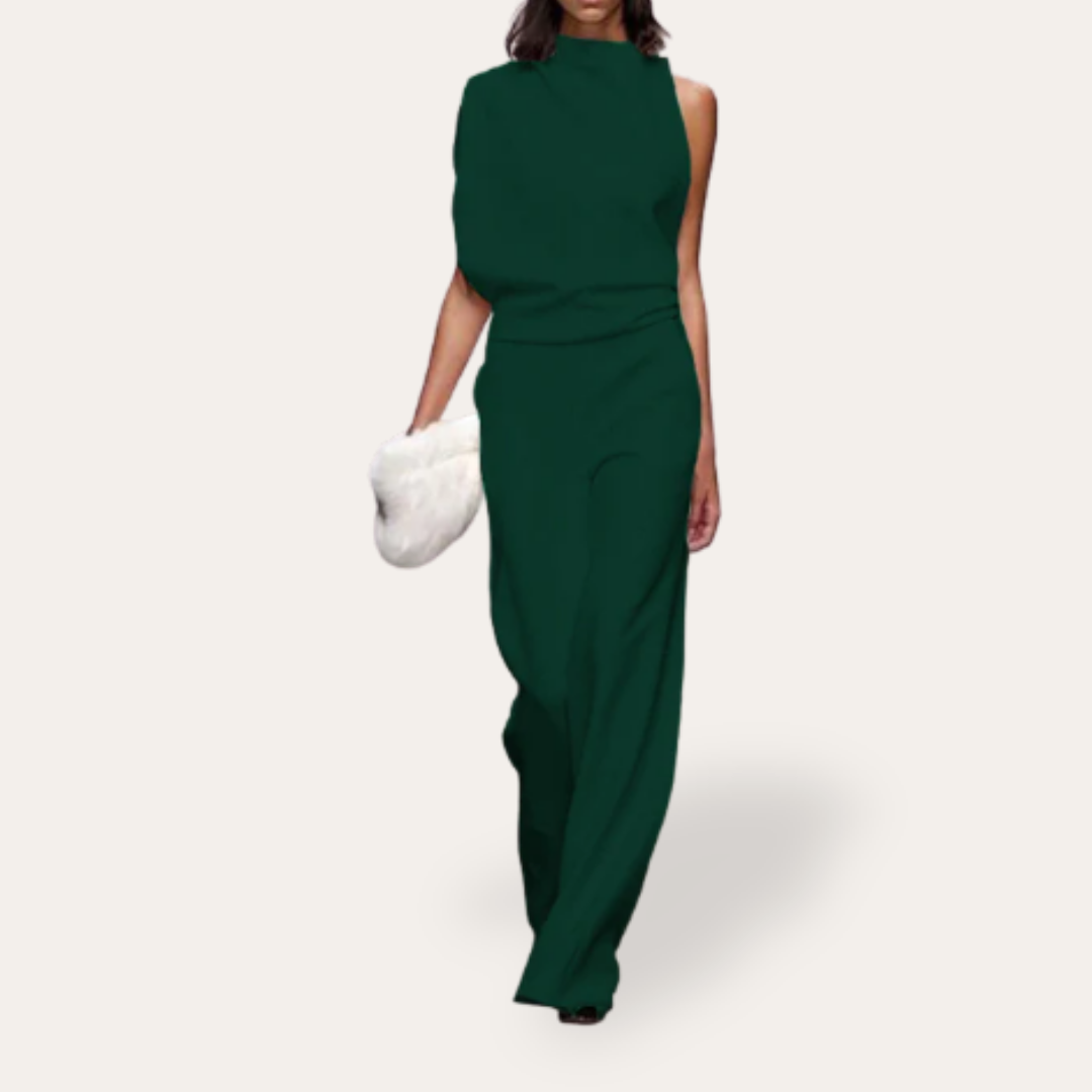 Damen Ein-Schulter Jumpsuit Elegant Weitbein Festlich | Vestea
