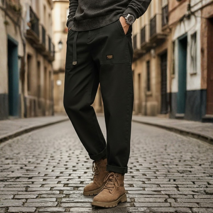 Pantalon cargo en coton à lavage vintage coupe décontractée pour homme