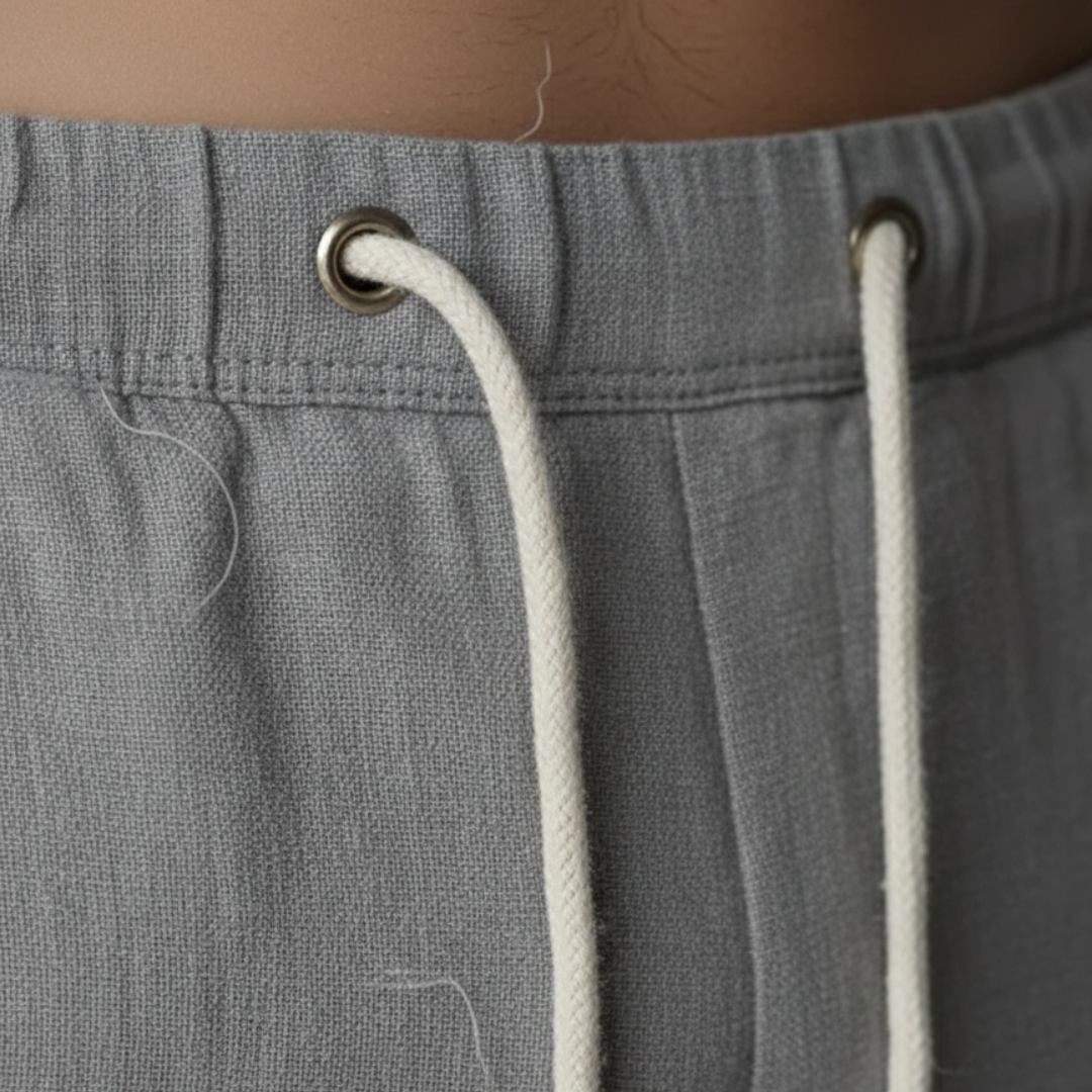 Pantalones holgados de lino para hombre con cordón