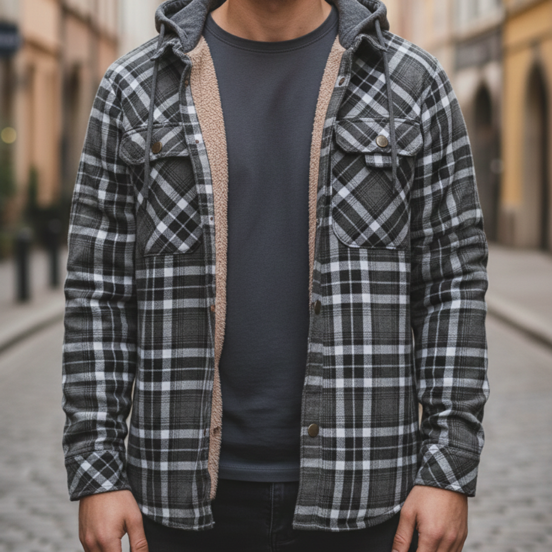 Herren-Flanelljacke mit Karomuster und Kapuze | Vestea