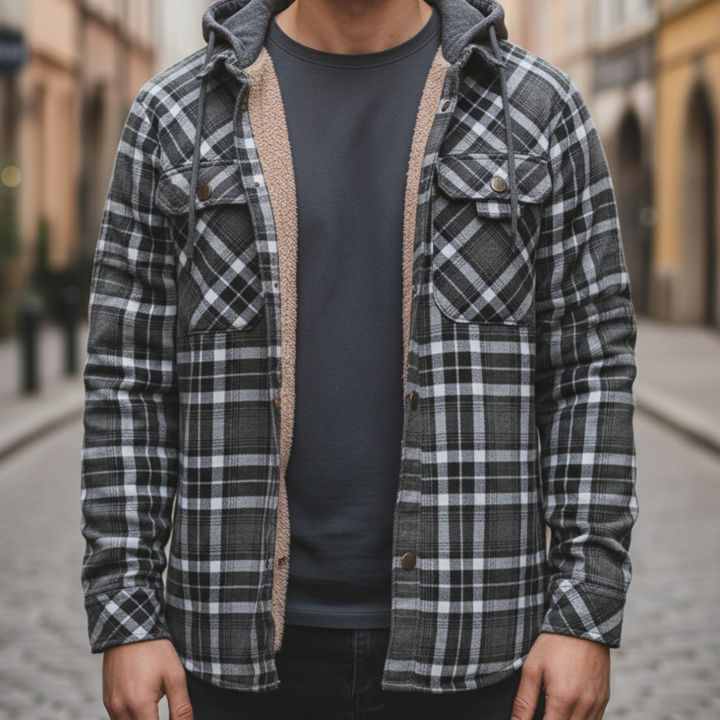 Herren-Flanelljacke mit Karomuster und Kapuze | Vestea