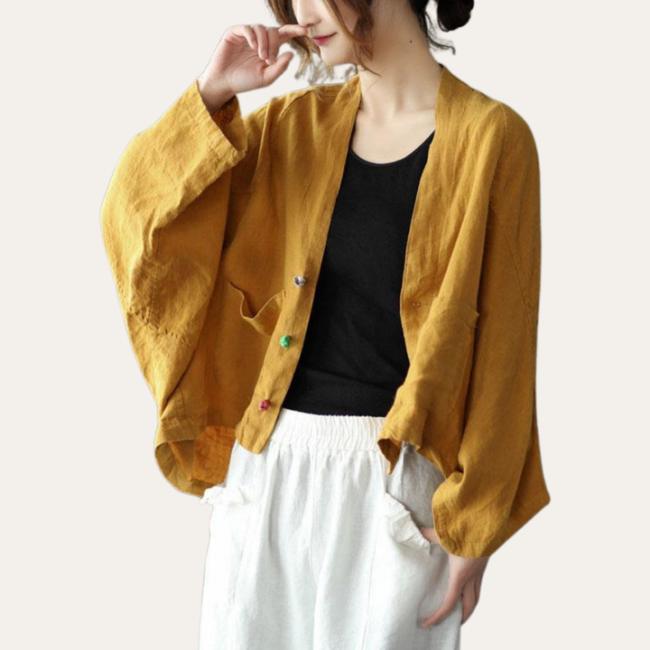 Damen Leinen Bluse Kimono Style Oversize Cardigan Langarm Jacke | Vestea