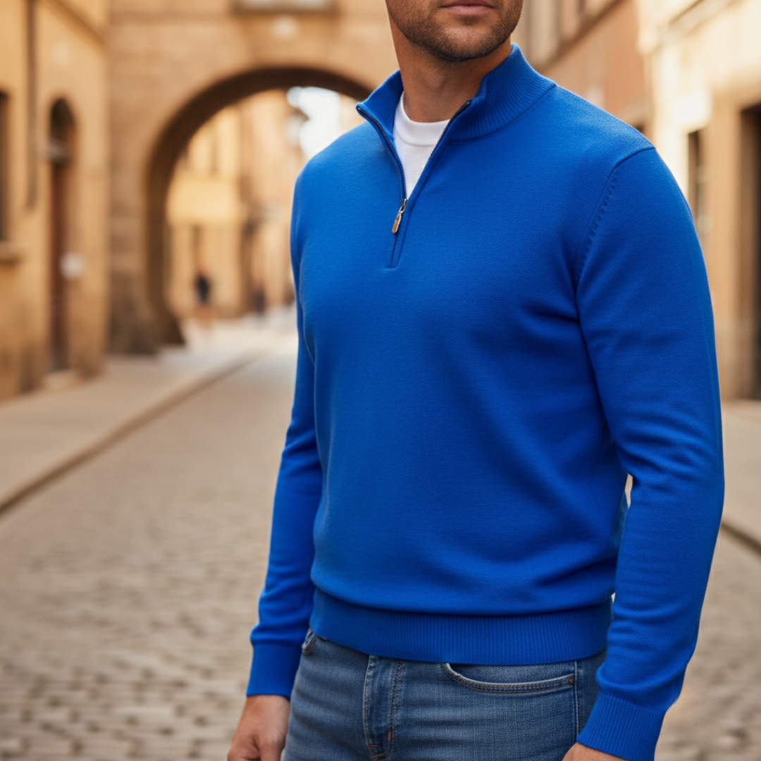 Herren-Feinstrickpullover mit halbem Reißverschluss | Vestea