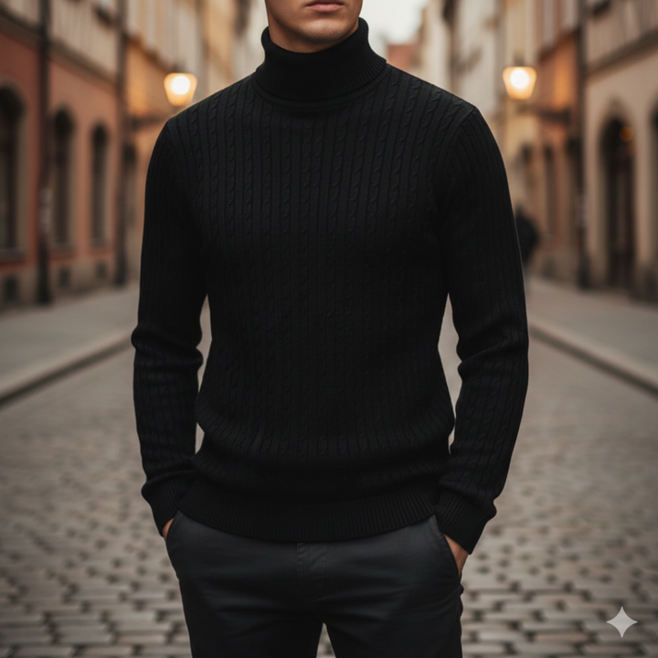 Modische Herren-Rollkragenpullover aus Rippstrick | Vestea