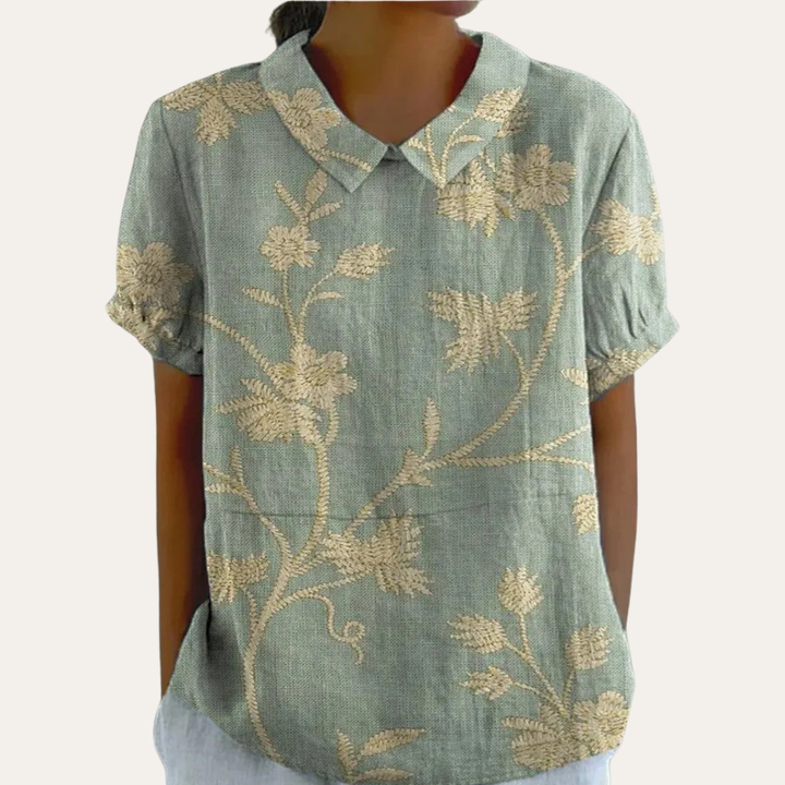 Damen Bluse mit Blumenmuster und Kragen Sommeroberteil | Vestea