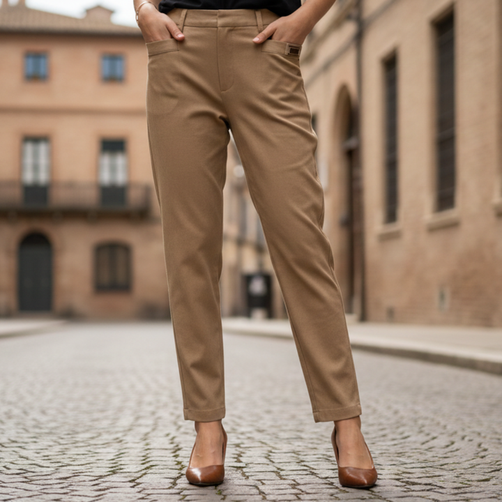 Pantalon pour femme en coton et polyester, taille élastique, coupe droite