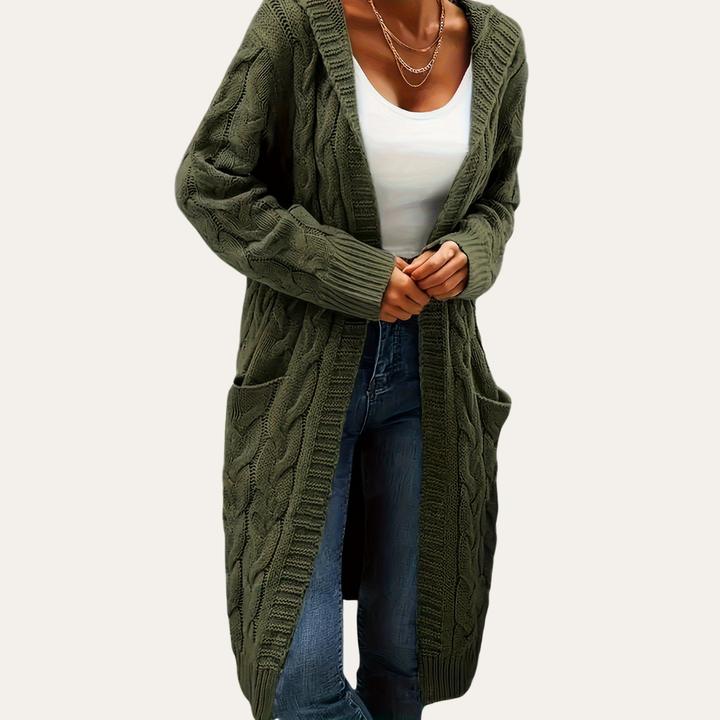 Damen Strickcardigan mit Kapuze und Taschen | Vestea