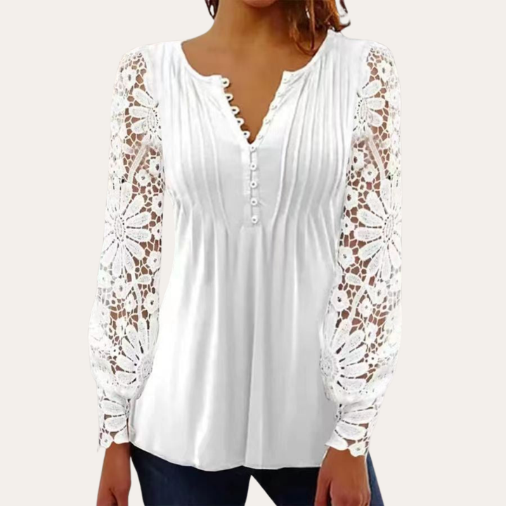 Bluse mit Knopfleiste und Blumenmuster für Damen | Vestea
