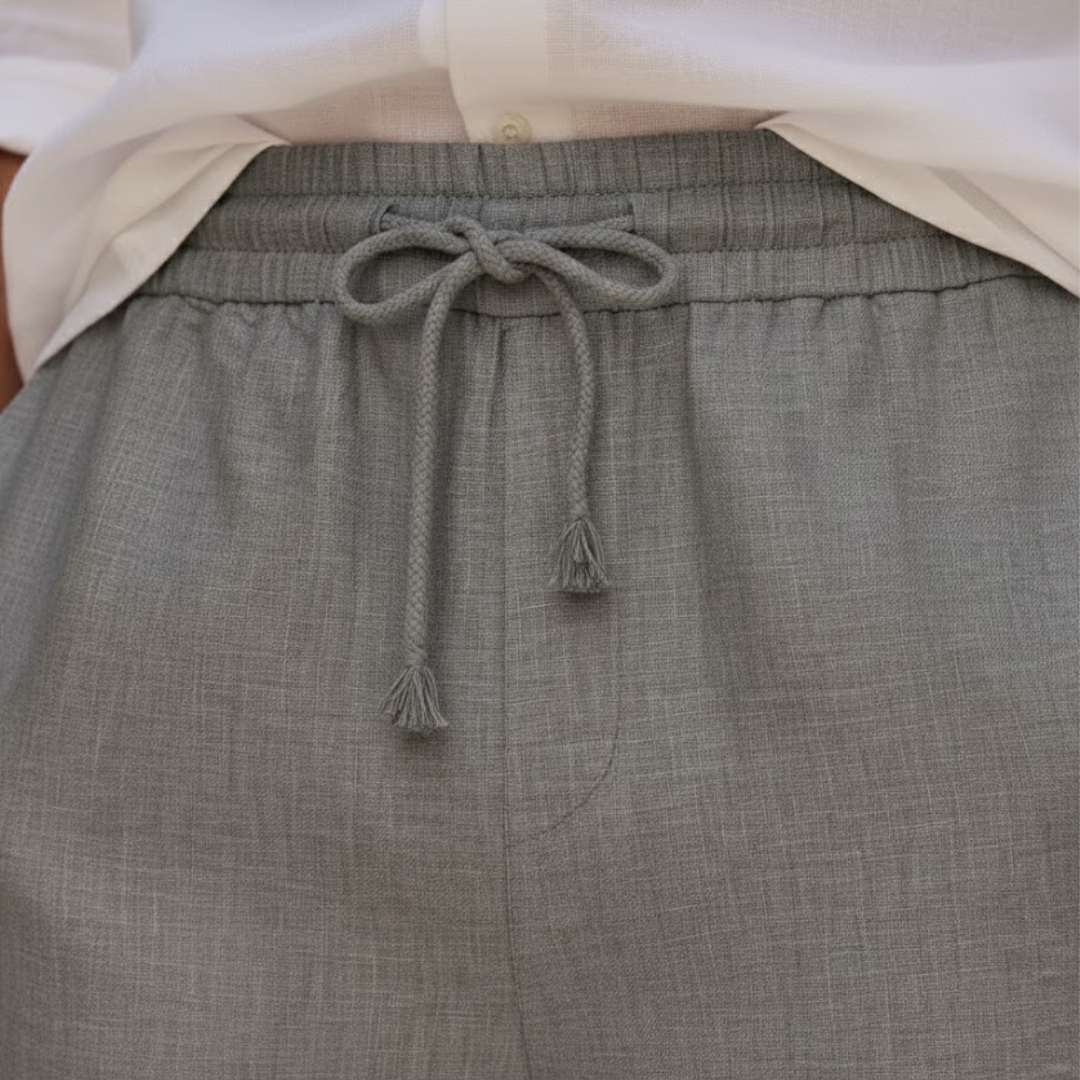 Pantalones cortos de lino para hombre, ajuste holgado, con cordón, verano