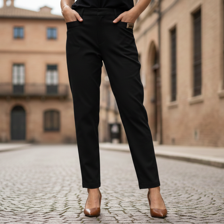 Pantalon pour femme en coton et polyester, taille élastique, coupe droite