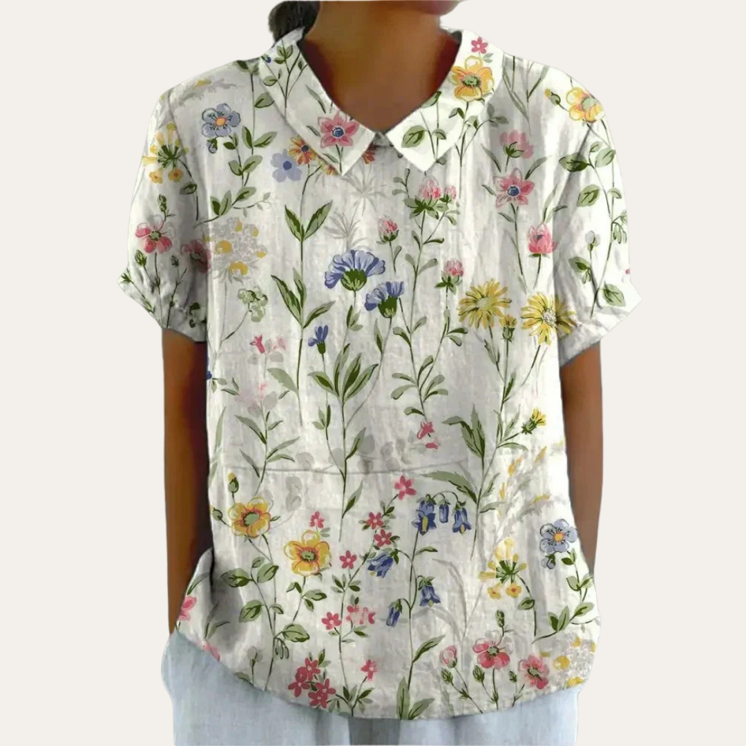 Damen Bluse mit Blumenmuster und Kragen Sommeroberteil | Vestea