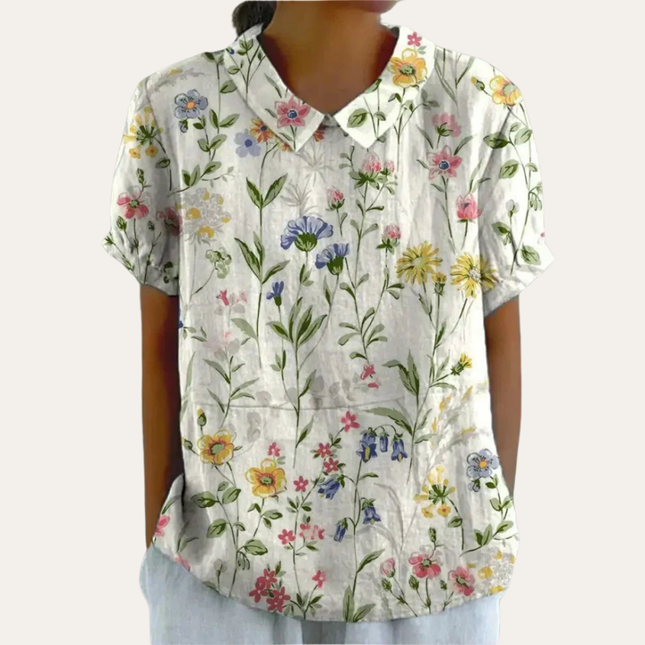 Damen Bluse mit Blumenmuster und Kragen Sommeroberteil | Vestea