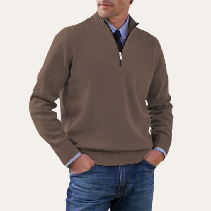 Herren Strickpullover mit Reißverschluss Stehkragen Baumwollmix Freizeitmode | Vestea