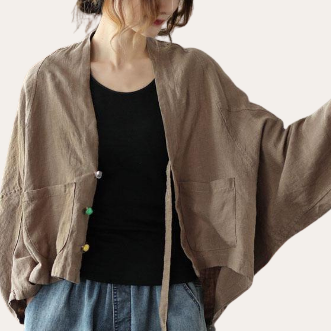 Damen Leinen Bluse Kimono Style Oversize Cardigan Langarm Jacke | Vestea