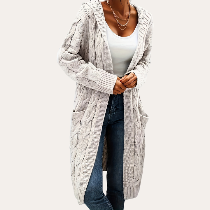 Damen Strickcardigan mit Kapuze und Taschen | Vestea