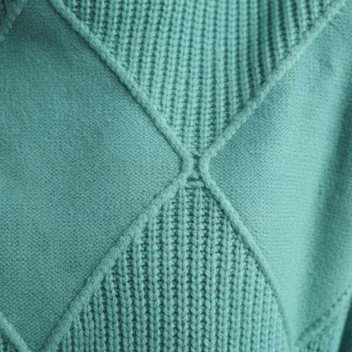 Pull à col roulé en cachemire à losanges, manches longues, tricoté pour femmes