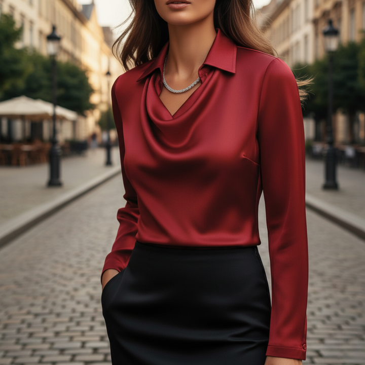 Damen Bluse mit Wasserfallausschnitt Elegant | Vestea