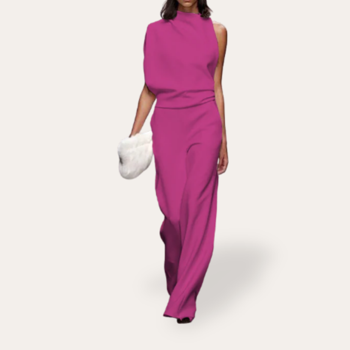 Damen Ein-Schulter Jumpsuit Elegant Weitbein Festlich | Vestea