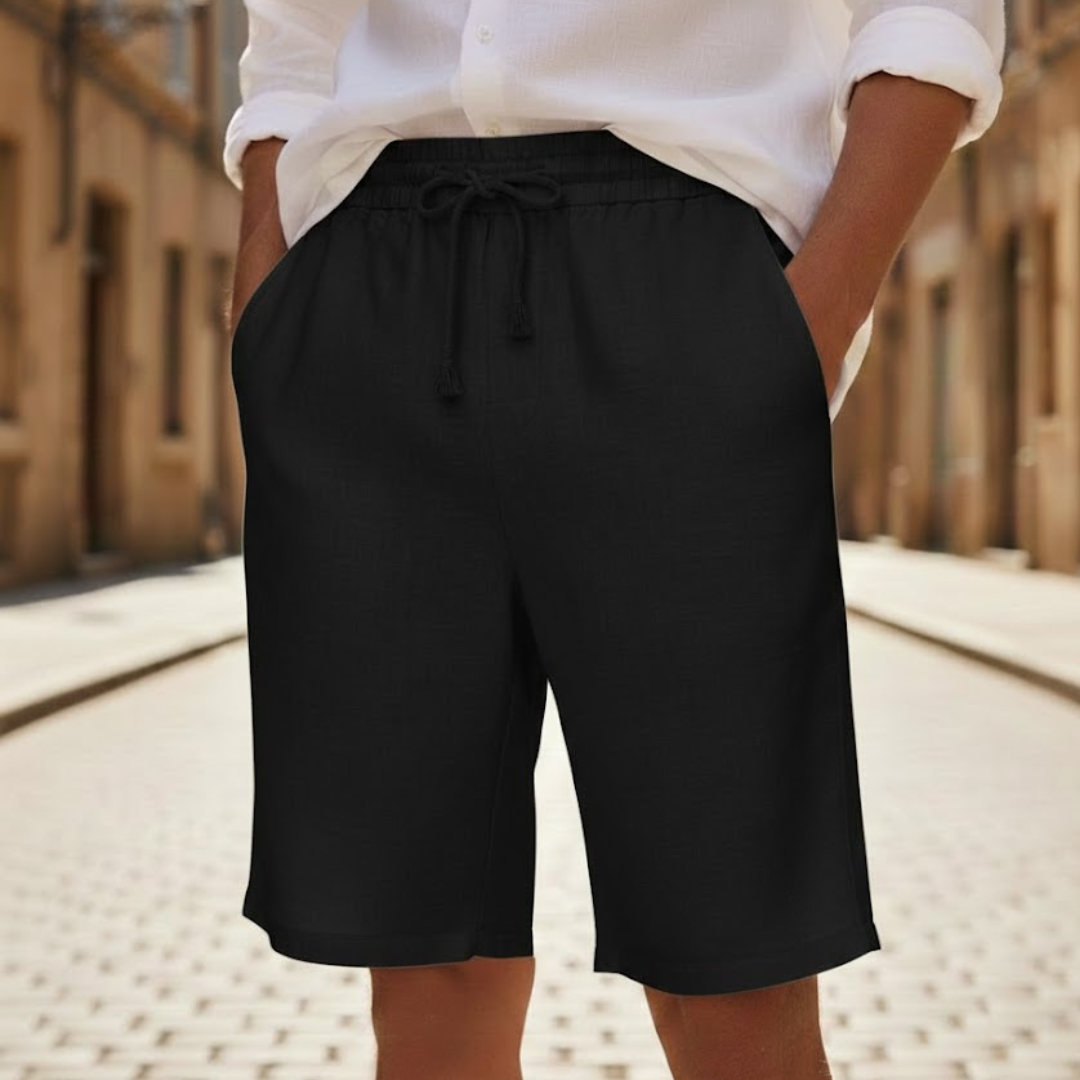 Pantalones cortos de lino para hombre, ajuste holgado, con cordón, verano
