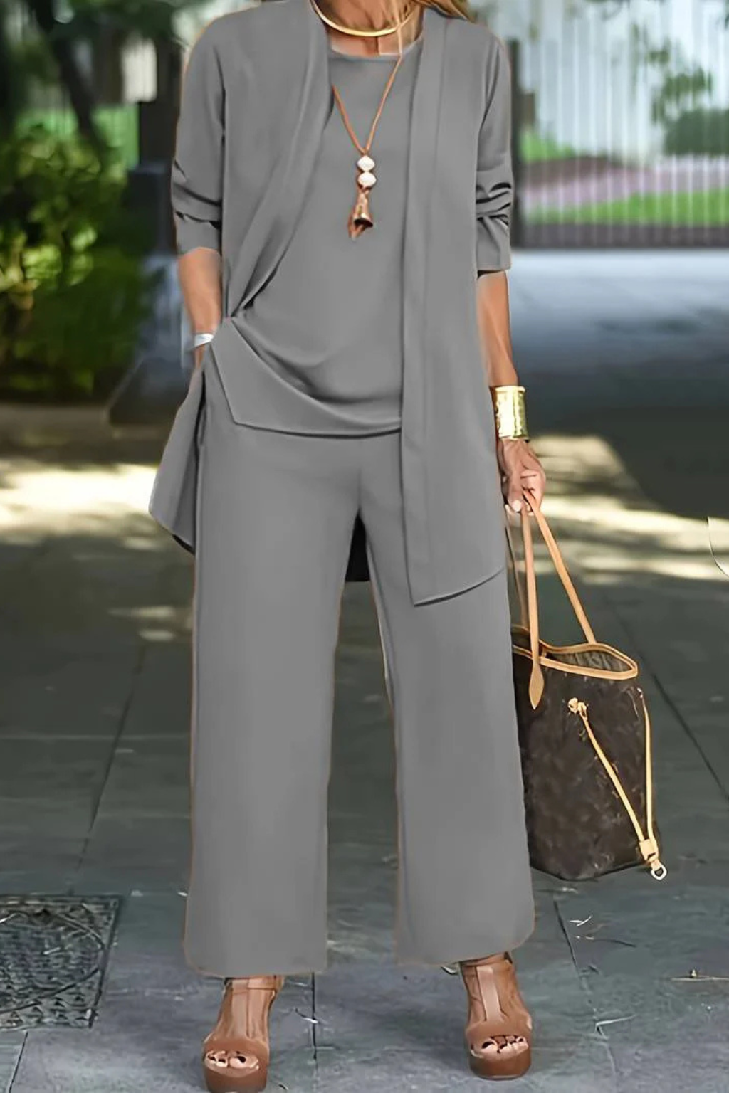 Conjunto de 3 piezas para mujer, terciopelo, ajuste slim, sin mangas, formal con botones