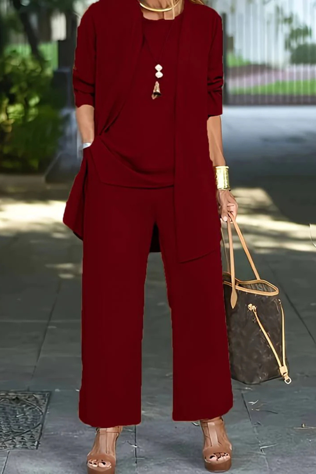 Conjunto de 3 piezas para mujer, terciopelo, ajuste slim, sin mangas, formal con botones