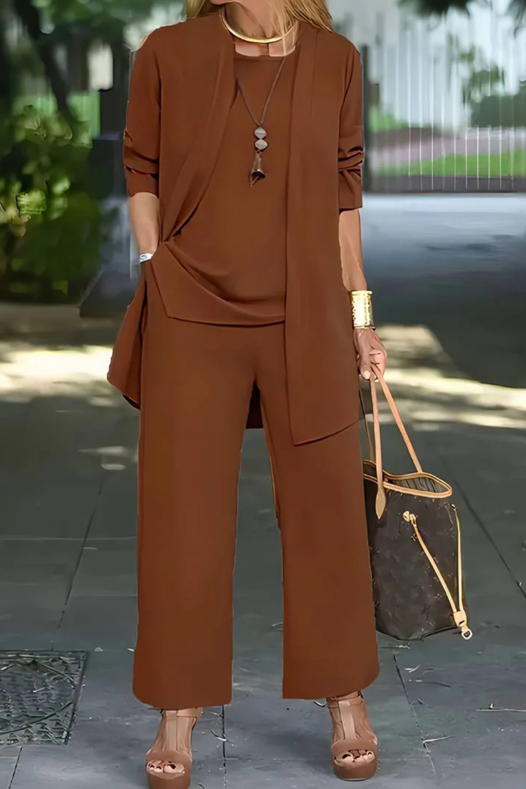 Conjunto de 3 piezas para mujer, terciopelo, ajuste slim, sin mangas, formal con botones