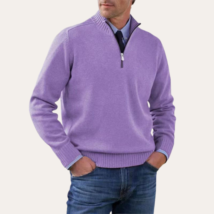 Herren Strickpullover mit Reißverschluss Stehkragen Baumwollmix Freizeitmode | Vestea