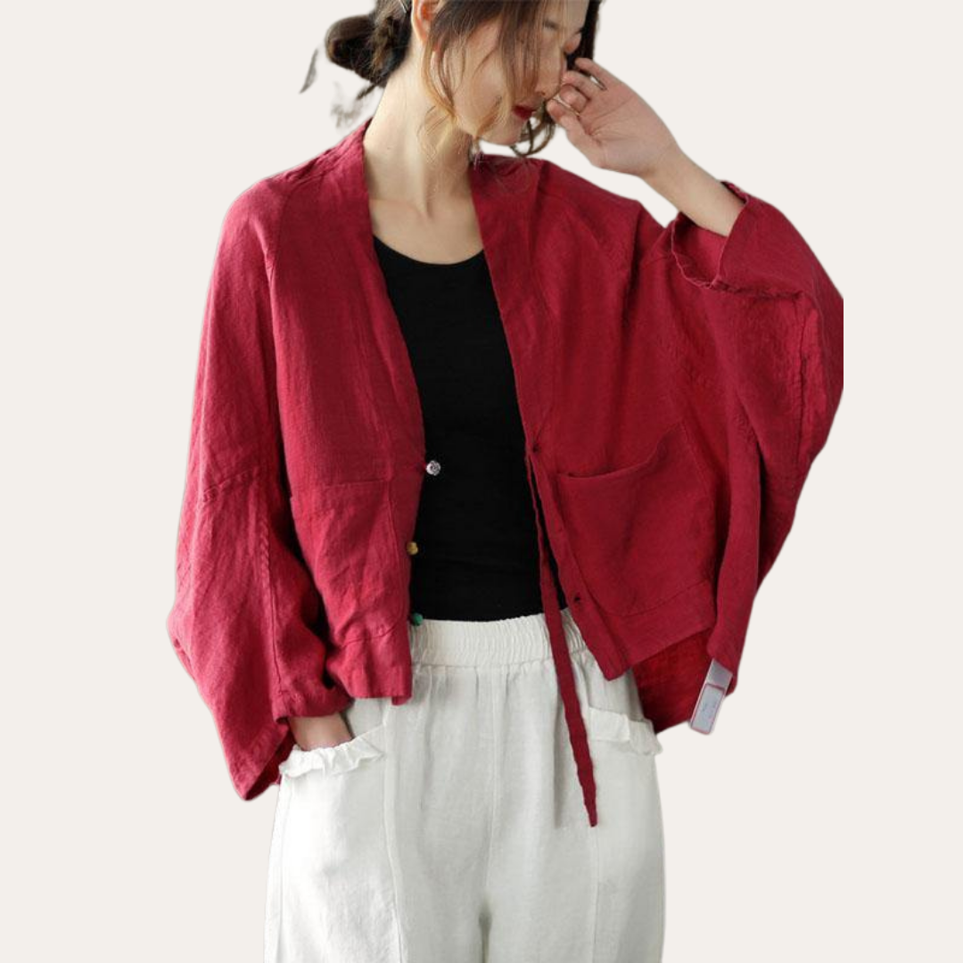 Damen Leinen Bluse Kimono Style Oversize Cardigan Langarm Jacke | Vestea