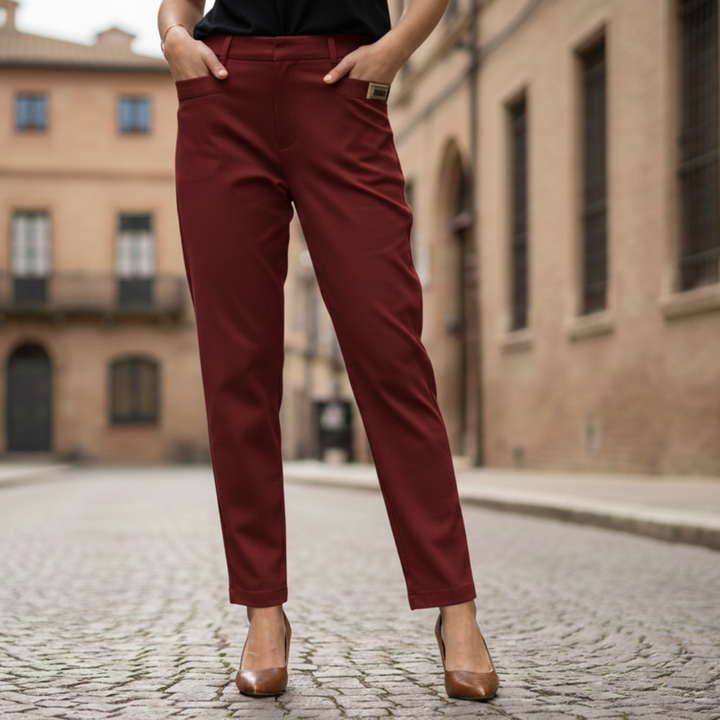 Pantalon pour femme en coton et polyester, taille élastique, coupe droite