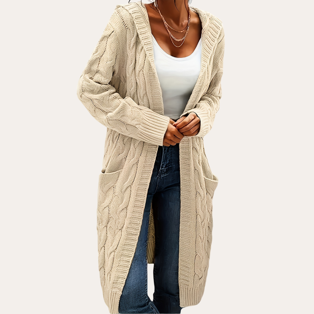Damen Strickcardigan mit Kapuze und Taschen | Vestea