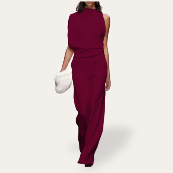 Damen Ein-Schulter Jumpsuit Elegant Weitbein Festlich | Vestea