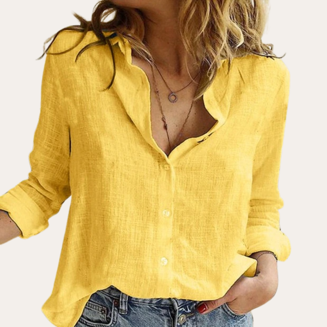Damen Leinen Bluse Langarm Vogelmuster Hemd Sommer Look | Vestea