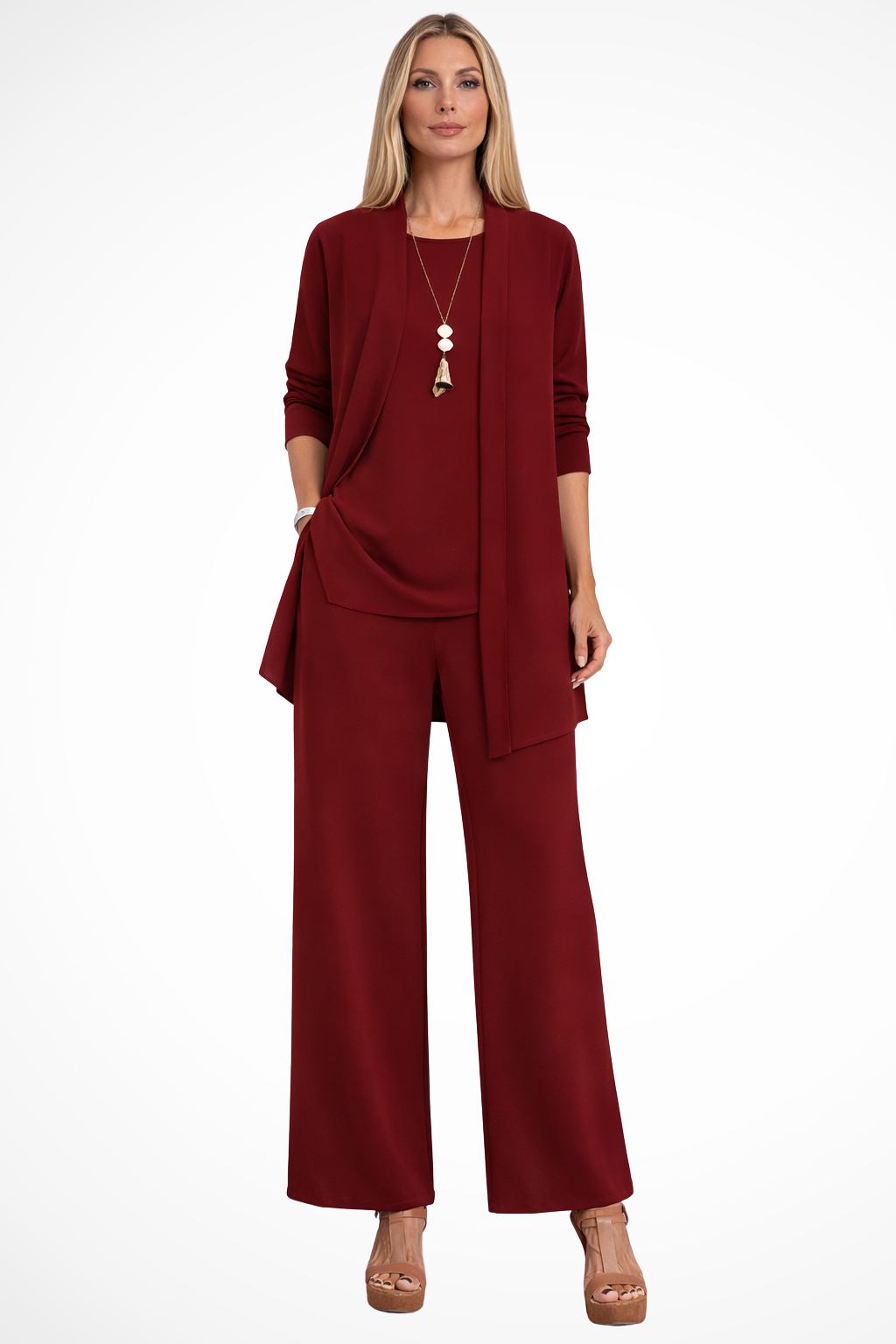Conjunto de 3 piezas para mujer, terciopelo, ajuste slim, sin mangas, formal con botones