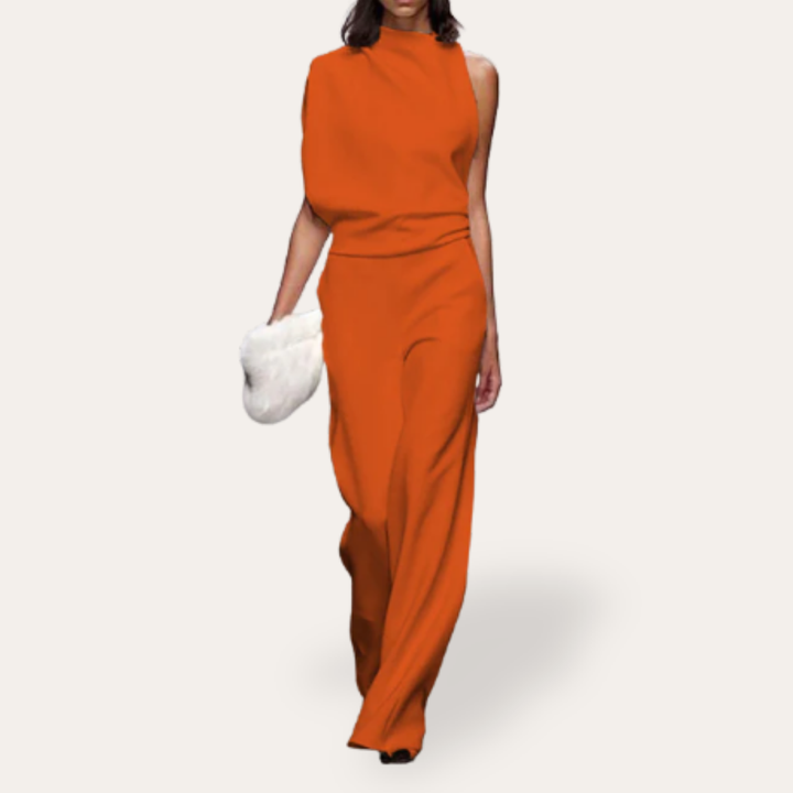 Damen Ein-Schulter Jumpsuit Elegant Weitbein Festlich | Vestea