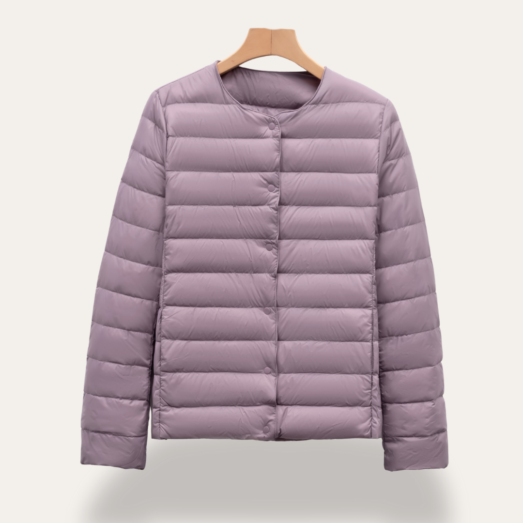 Damen Steppjacke Ultraleicht Rundhalsausschnitt mit Druckknöpfen | Vestea
