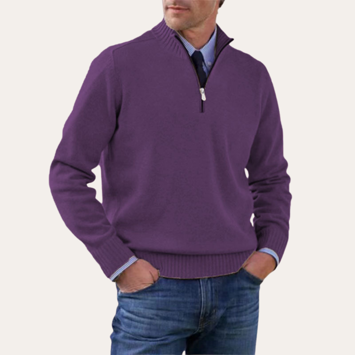 Herren Strickpullover mit Reißverschluss Stehkragen Baumwollmix Freizeitmode | Vestea