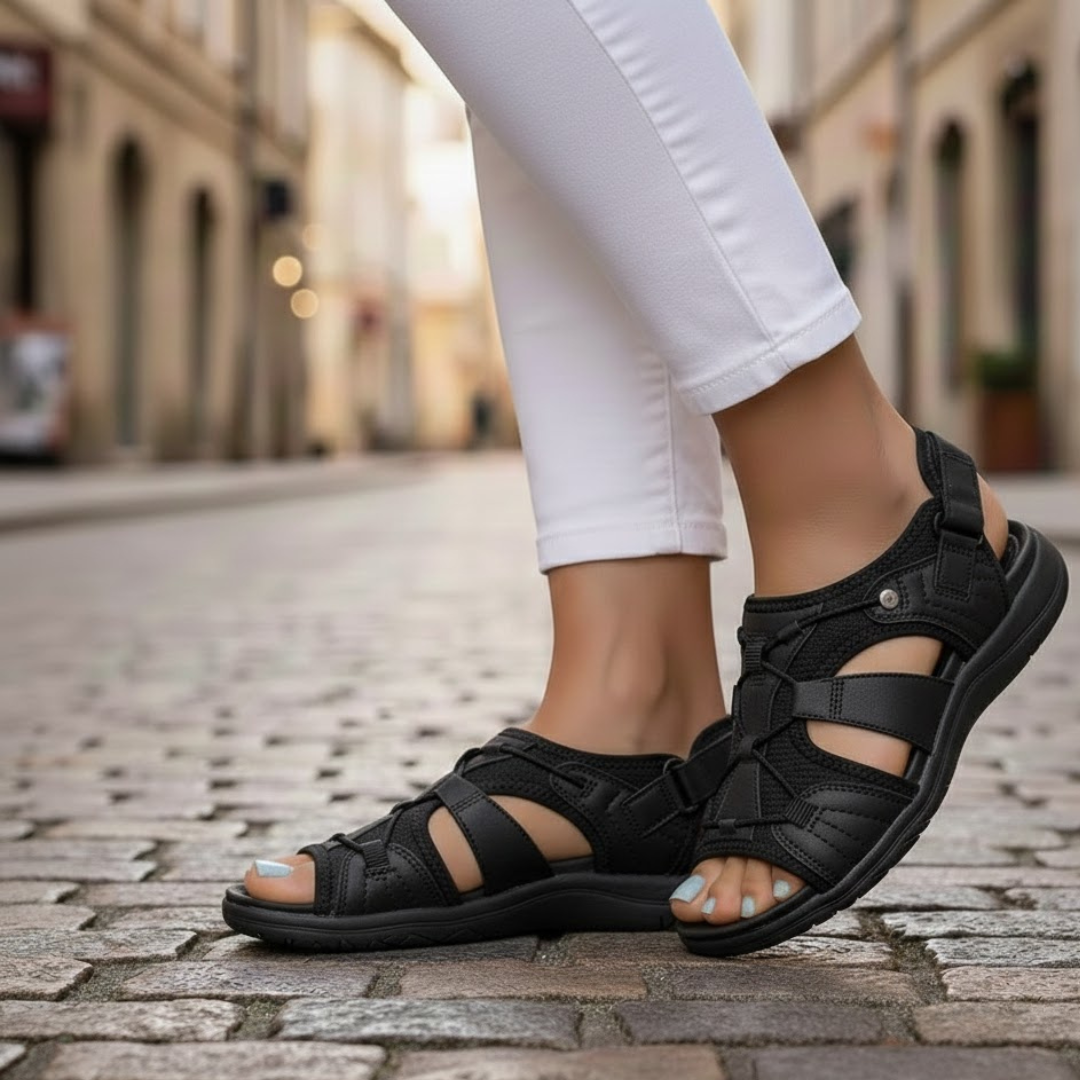 Sandales d'été pour femmes dessus en cuir semelle en caoutchouc