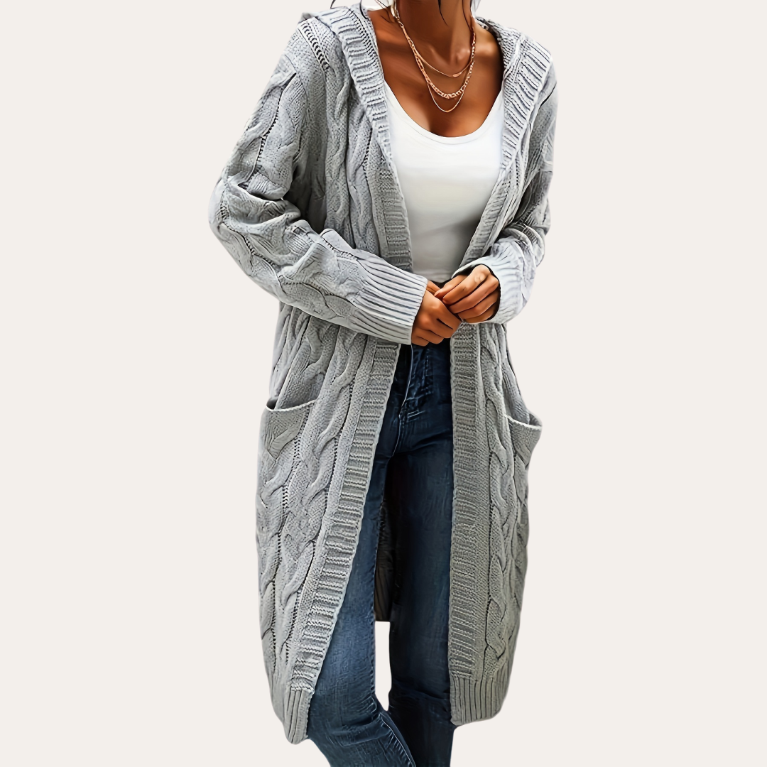 Damen Strickcardigan mit Kapuze und Taschen | Vestea