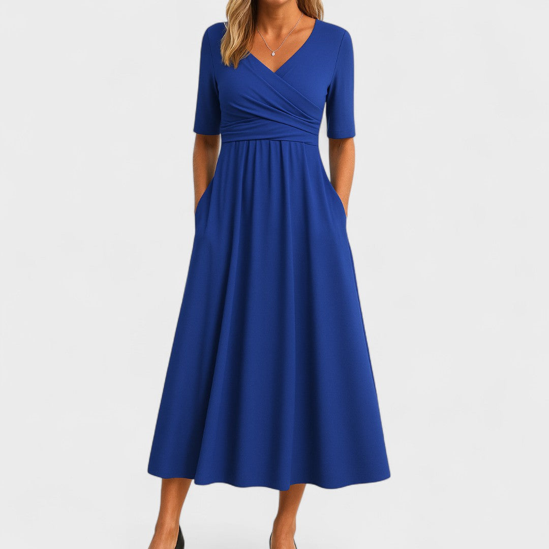 Vestido de satén sin mangas con escote en V para ceremonia de mujer
